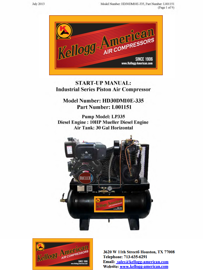 Kellogg american air compressor manuals